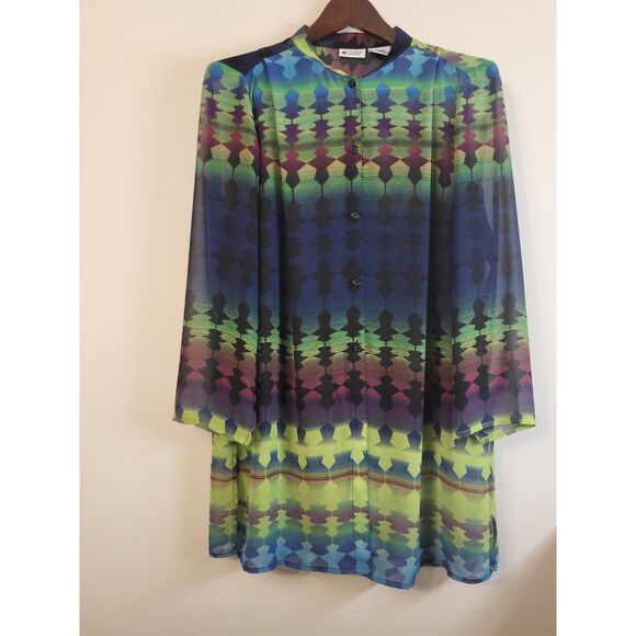 VINTAGE UNITS SHEER RETRO ARTSY FEMININE LONG SLEEVE BUTTON FRONT WOMEN MEDIUM - Picture 1 of 5